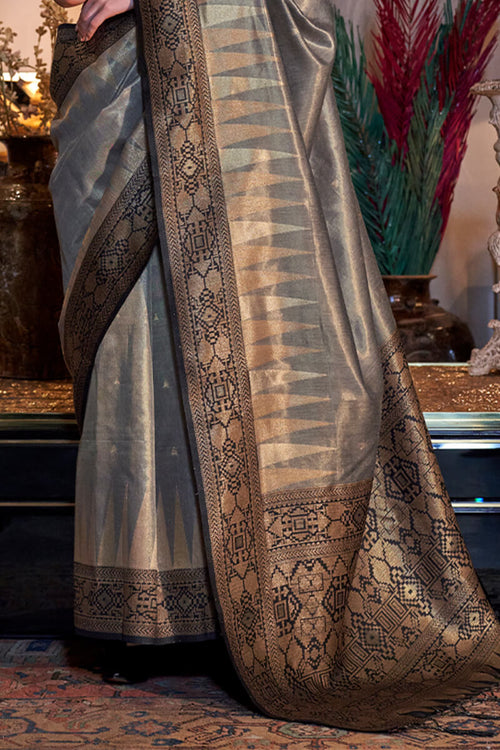 Load image into Gallery viewer, Gleaming Grey Soft Banarasi Silk Saree With Gorgeous Blouse Piece
