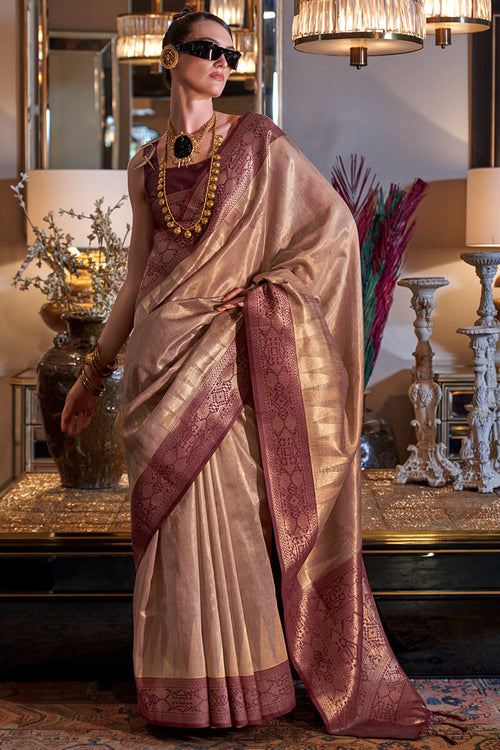 Load image into Gallery viewer, Deserving Dark Beige Soft Banarasi Silk Saree With Surpassing Blouse Piece
