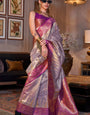 Stunner Lavender Soft Banarasi Silk Saree With Ailurophile Blouse Piece