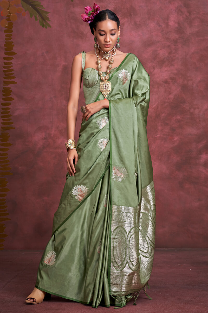Majesty Green Banarasi Satin Silk Saree With Marvellous Blouse