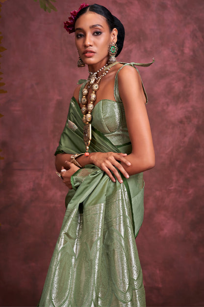 Majesty Green Banarasi Satin Silk Saree With Marvellous Blouse