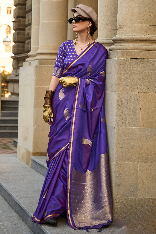 Load image into Gallery viewer, Appealing Purple Banarasi Satin Silk Saree With Demanding Blouse
