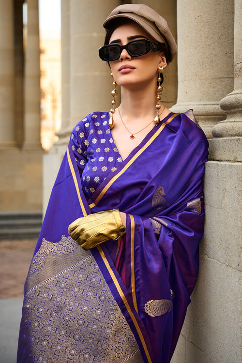 Load image into Gallery viewer, Appealing Purple Banarasi Satin Silk Saree With Demanding Blouse
