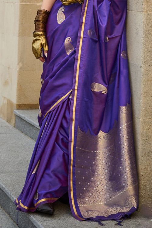 Load image into Gallery viewer, Appealing Purple Banarasi Satin Silk Saree With Demanding Blouse
