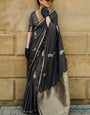 Sizzling Black Banarasi Satin Silk Saree With Innovative Blouse