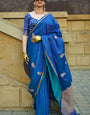 Flattering Blue Banarasi Satin Silk Saree With Adorning Blouse