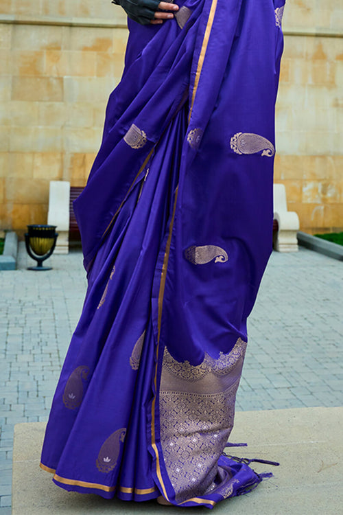 Load image into Gallery viewer, Smart Royal Blue Banarasi Satin Silk Saree With Glorious Blouse
