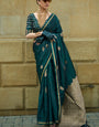 Entrancing Dark Green Banarasi Satin Silk Saree With Effervescent Blouse