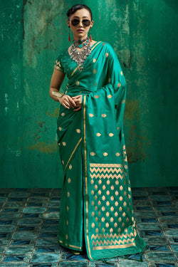 Surreptitious Sea Green Banarasi Satin Silk Saree With Confounding Blouse