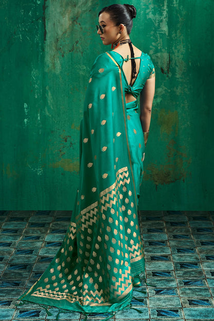 Surreptitious Sea Green Banarasi Satin Silk Saree With Confounding Blouse
