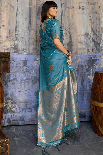 Redolent Blue Banarasi Satin Silk Saree With Ineffable Blouse