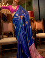 Surpassing Blue Banarasi Satin Silk Saree With Adorning Blouse