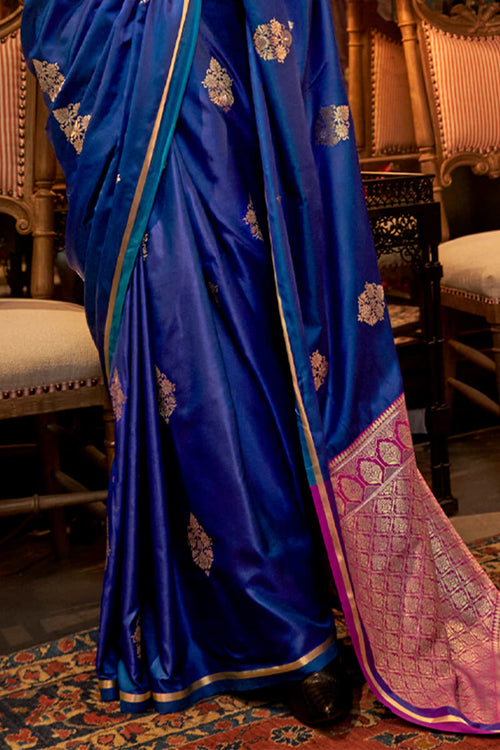 Load image into Gallery viewer, Surpassing Blue Banarasi Satin Silk Saree With Adorning Blouse
