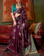 Precious Wine Banarasi Satin Silk Saree With Amazing Blouse