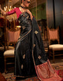 Beleaguer Black Banarasi Satin Silk Saree With Fugacious Blouse