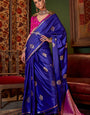 Pleasurable Royal Blue Banarasi Satin Silk Saree With Fragrant Blouse