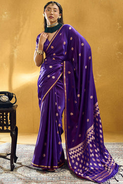 Elegant Purple Banarasi Satin Silk Saree With Transcendent Blouse