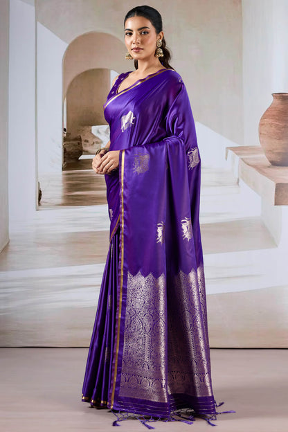 Exemplary Purple Banarasi Satin Silk Saree With Pleasant Blouse
