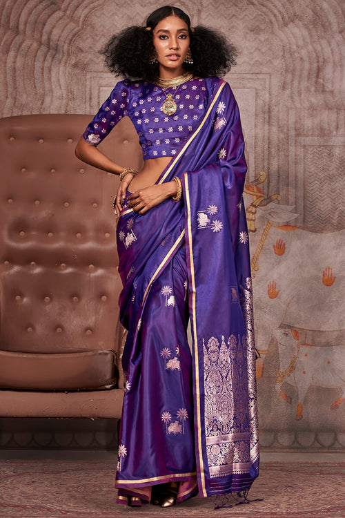 Load image into Gallery viewer, Marvellous Purple Banarasi Satin Silk Saree With Refreshing Blouse
