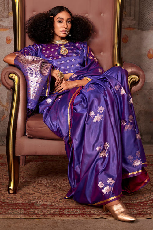 Load image into Gallery viewer, Marvellous Purple Banarasi Satin Silk Saree With Refreshing Blouse
