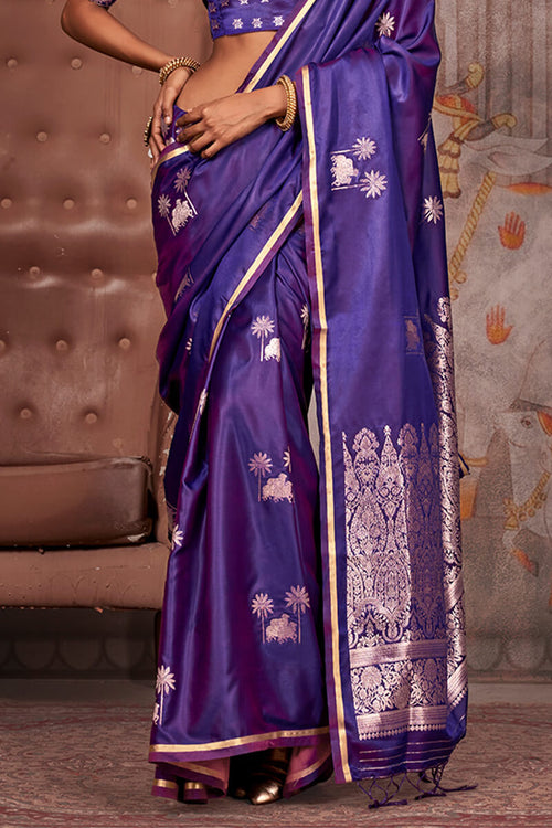 Load image into Gallery viewer, Marvellous Purple Banarasi Satin Silk Saree With Refreshing Blouse
