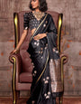 Phenomenal Black Banarasi Satin Silk Saree With Girlish Blouse