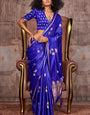 Smart Royal Blue Banarasi Satin Silk Saree With Captivating Blouse