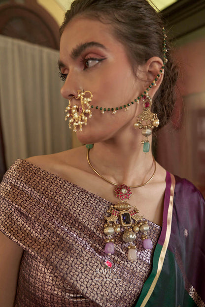 Aplomb Green and Wine Banarasi Satin Silk Saree With Staring Blouse