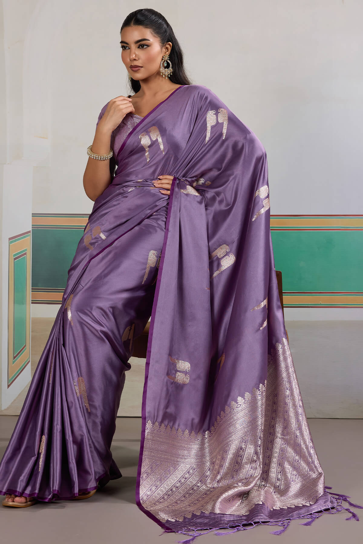 Staring Lavender Banarasi Satin Silk Saree With Desiring Blouse