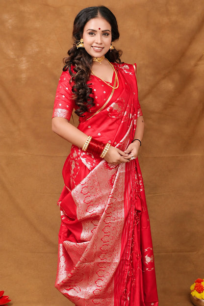 Megha Bhunia in Dark Pink Banarasi Satin Silk Saree