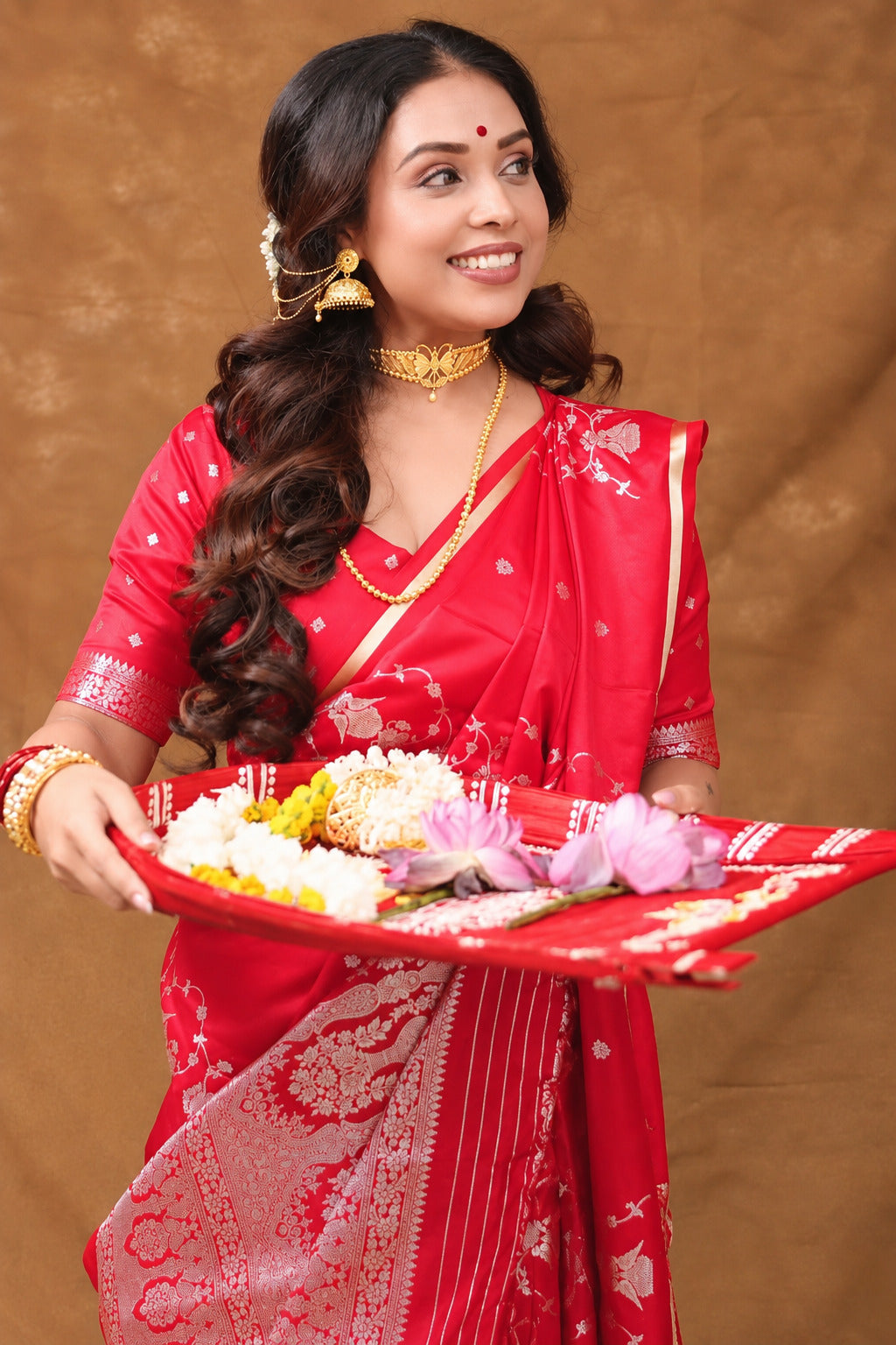Megha Bhunia in Dark Pink Banarasi Satin Silk Saree