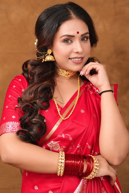 Megha Bhunia in Dark Pink Banarasi Satin Silk Saree