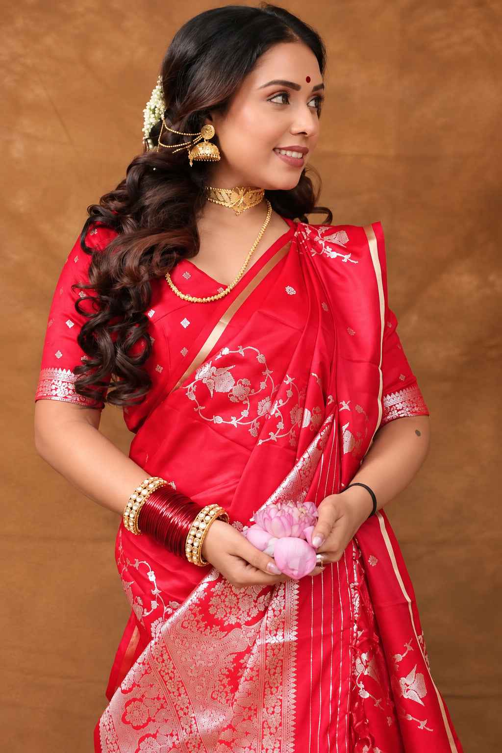 Megha Bhunia in Dark Pink Banarasi Satin Silk Saree