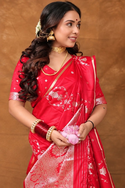 Megha Bhunia in Dark Pink Banarasi Satin Silk Saree