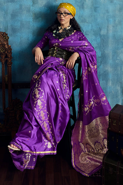Posh Purple Banarasi Satin Silk Saree With Magnetic Blouse