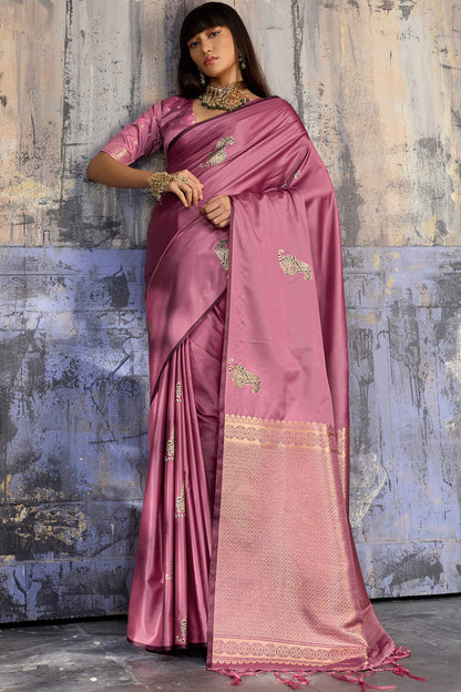 Jubilant Pink Banarasi Satin Silk Saree With Surpassing Blouse