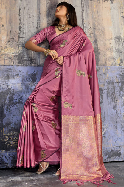Jubilant Pink Banarasi Satin Silk Saree With Surpassing Blouse