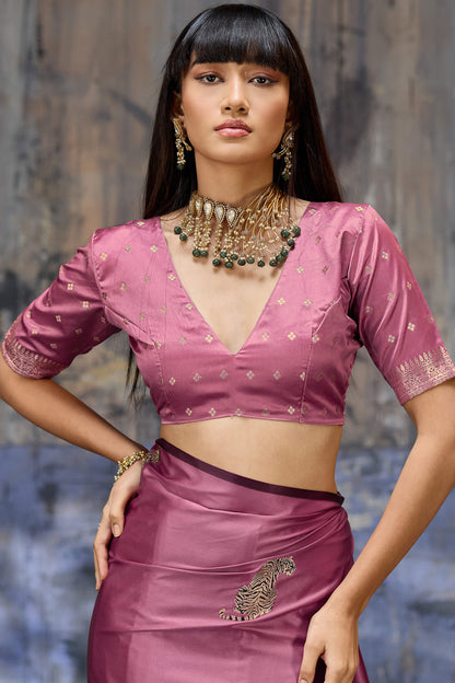 Jubilant Pink Banarasi Satin Silk Saree With Surpassing Blouse