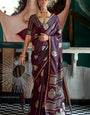 Gleaming Wine Banarasi Satin Silk Saree With Gorgeous Blouse