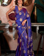 Adorning Royal Blue Banarasi Satin Silk Saree With Demanding Blouse