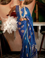 Adorable Blue Banarasi Satin Silk Saree With Exceptional Blouse