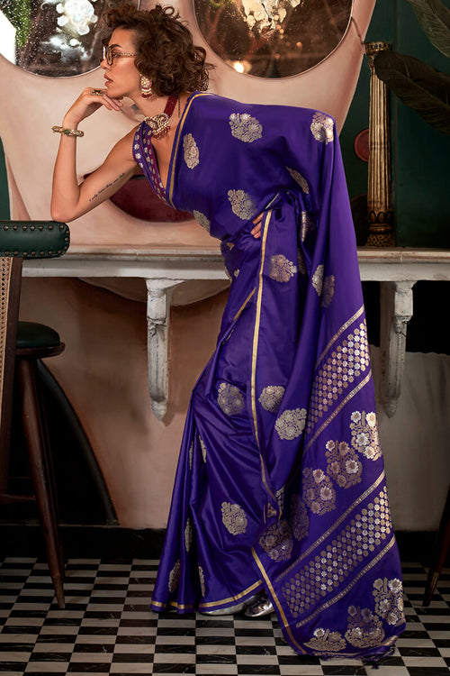 Load image into Gallery viewer, Dalliance Purple Banarasi Satin Silk Saree With Ephemeral Blouse
