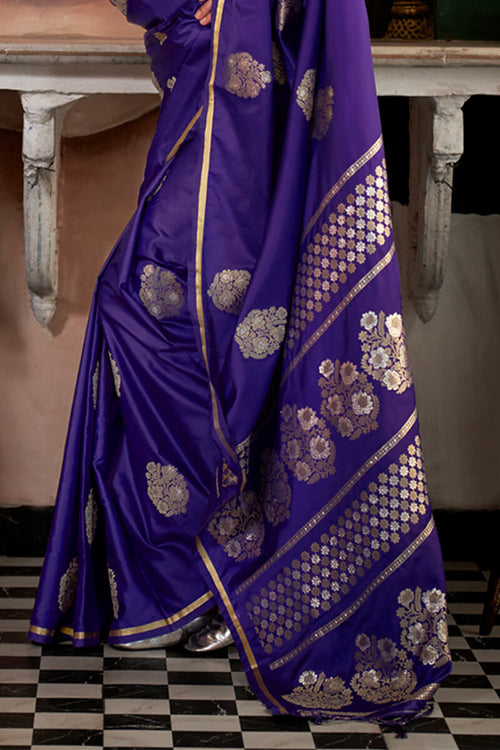 Load image into Gallery viewer, Dalliance Purple Banarasi Satin Silk Saree With Ephemeral Blouse
