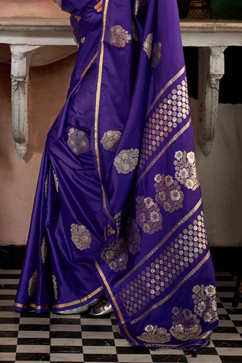 Dalliance Purple Banarasi Satin Silk Saree With Ephemeral Blouse