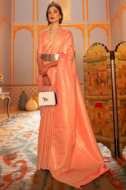 Load image into Gallery viewer, Ideal Peach Kanjivaram Silk Saree With Conflate Blouse Piece
