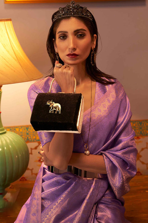 Load image into Gallery viewer, Epiphany Lavender Kanjivaram Silk Saree With Moiety Blouse Piece
