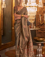 Designer Grey Soft Banarasi Silk Saree With Desiring Blouse Piece