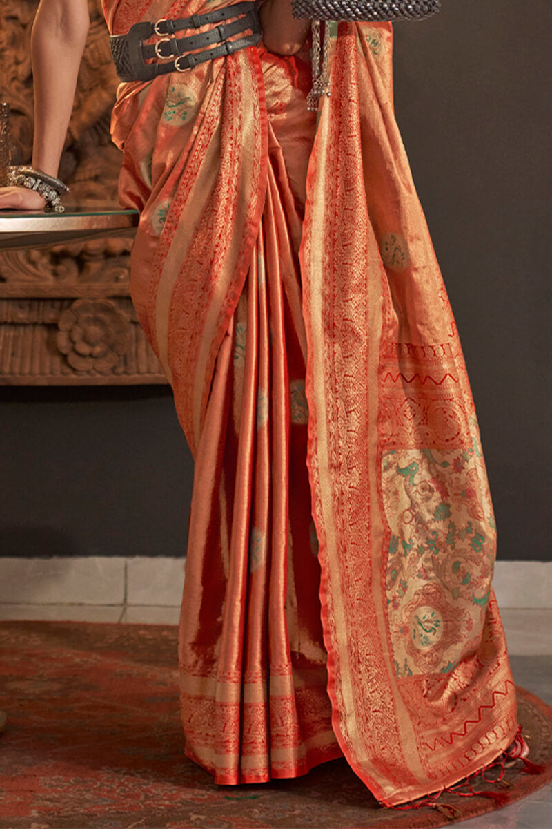 Exceptional Orange  Soft Banarasi Silk Saree With Preferable Blouse Piece