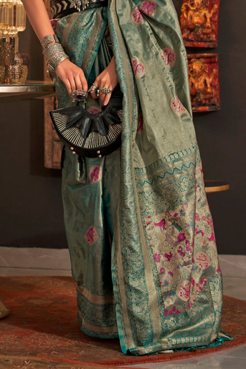 Load image into Gallery viewer, Adorable Rama Soft Banarasi Silk Saree With Delightful Blouse Piece
