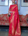 Snazzy Dark Pink Banarasi Silk Saree With Tempting Blouse Piece